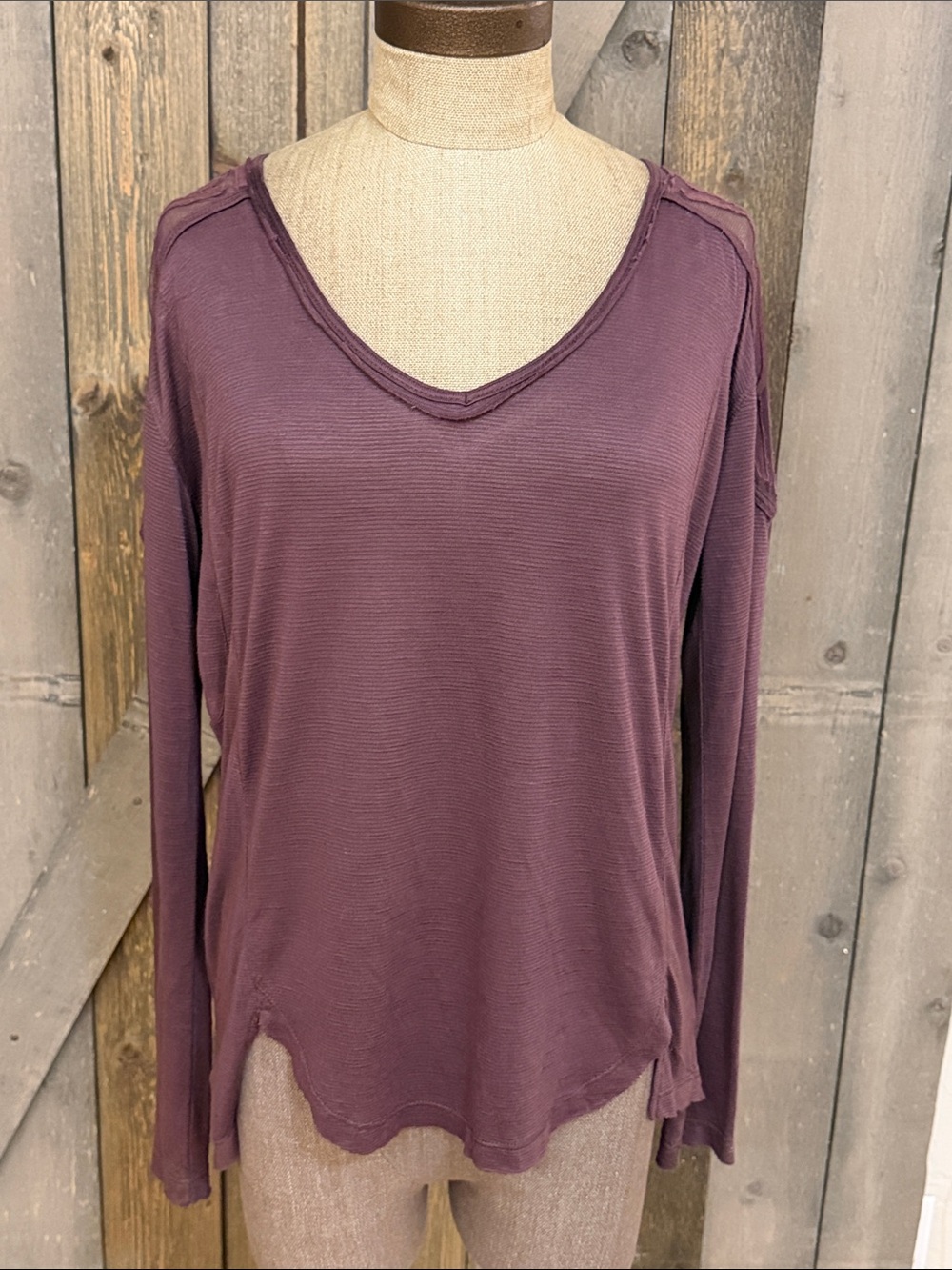 Free People Boho Lightweight Purple Burnout Mesh Long Sleeve Lightweight Top